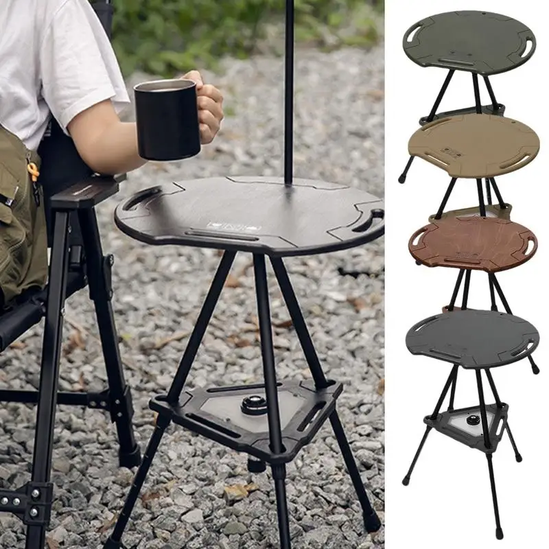 Round Camping Table Folding Camping Folding Desk Lifting Table Portable Desk Foldable Camp Table Round Lightweight For Beach BBQ