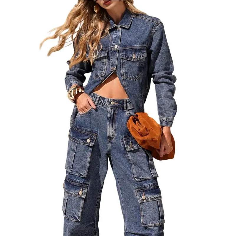 

ABAH-Women's Oversized Denim Jacket Long Sleeve Button Down Jean Coat With Pockets Outerwear