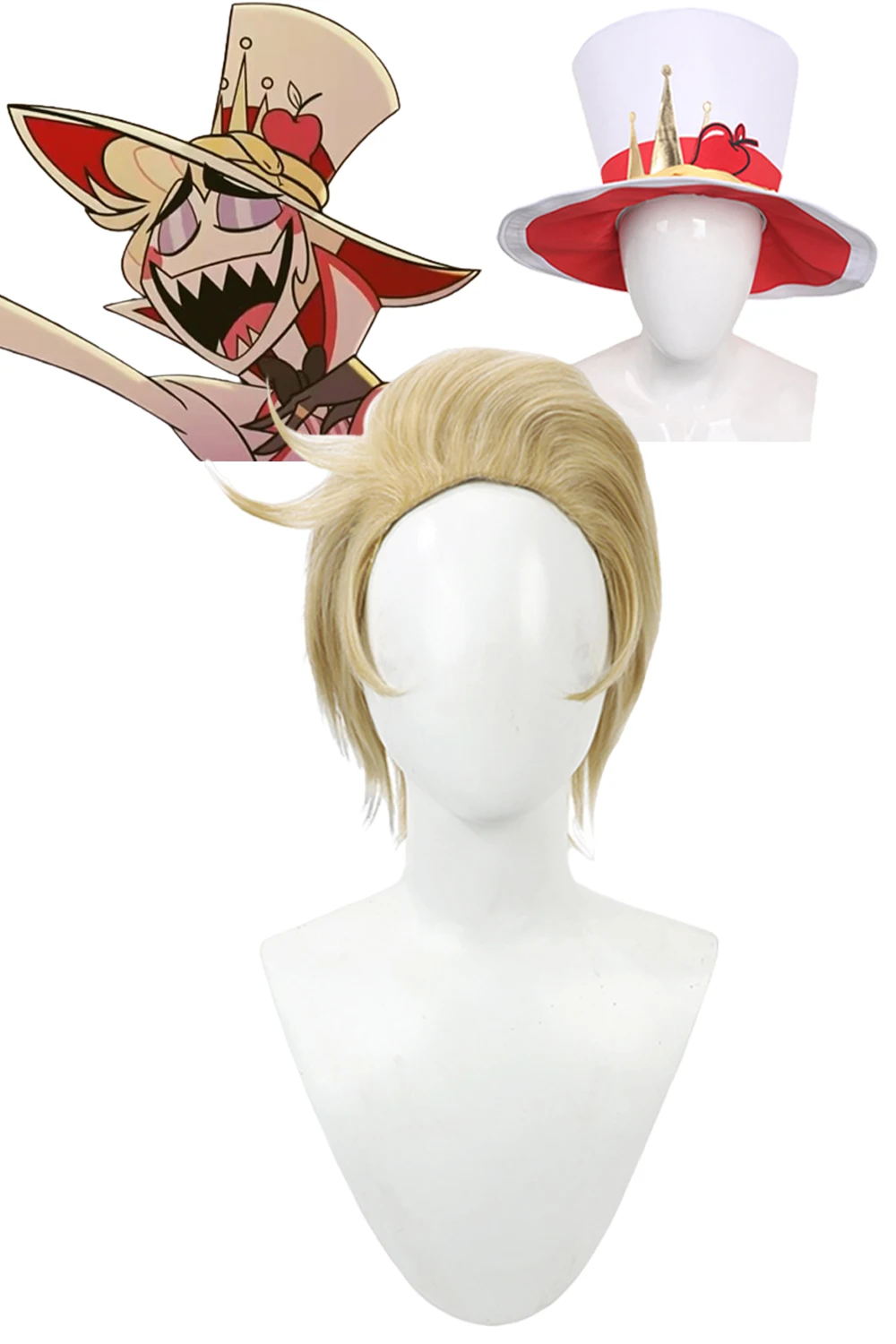 Perruques de Cosplay de Dessin Animé Hell Inn Lucifer, Chapeau, Accessoires de Costume Py Play, Perruques Courtes, Cape pour Garçons Adultes, Accessoires Imbibés d'Halloween