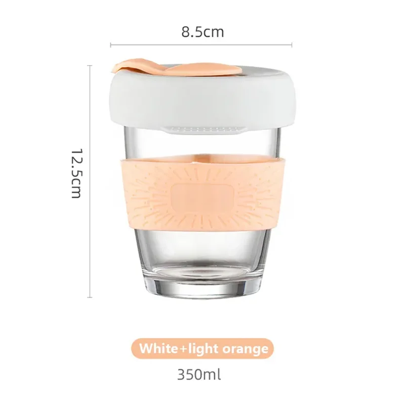 350ml Glass Mugs With Lids Ins Silicone Anti-scald Handheld Coffee Cups Milk Cups Non-slip Glass To-go Cups Portable Gifts