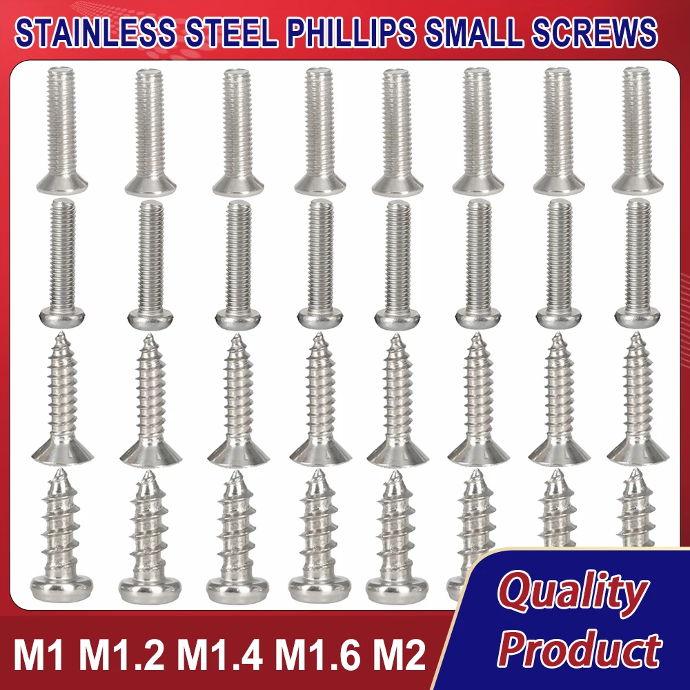 Stainless Steel Phillips Small Screws for Glasses Watch Fixing Bolt Metric Threaded Flat Pan Spectacle M1 M1.2 M1.4 M1.6 M2