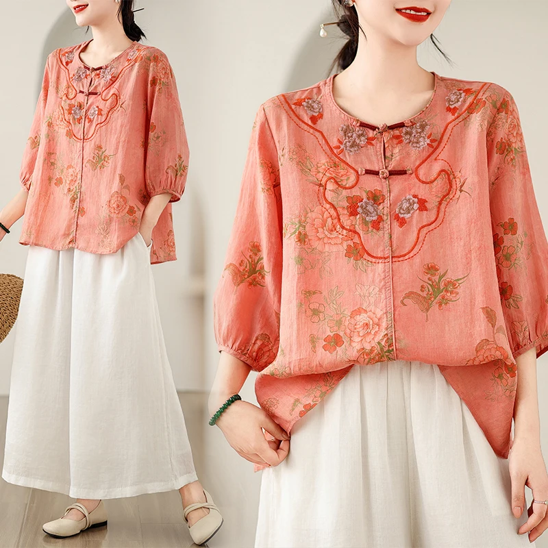 

Новый китайский хлопковый льняной ор Све с вышивкой irt, женский летний свободный топ на пуговицах в стиле ретро, тонкий маленький S...