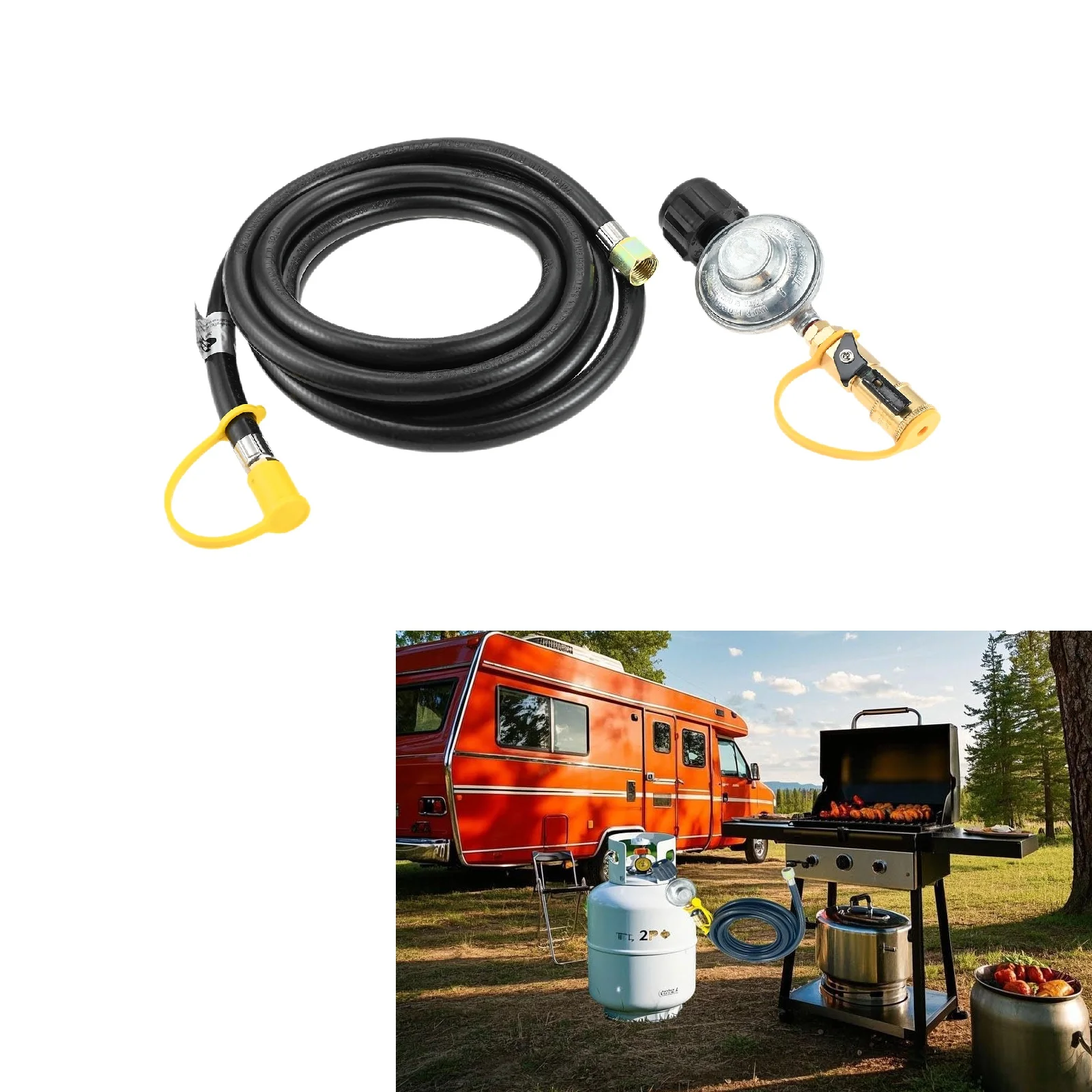 

Регулятор баллона с пропаном и шлангом длиной 12 футов. Быстроразъемный соединительный клапан 1/4 дюйма с внутренней резьбой 3/8 дюйма. Подходит для резервуаров емкостью 20 фунтов. Барбекю. Гриль.