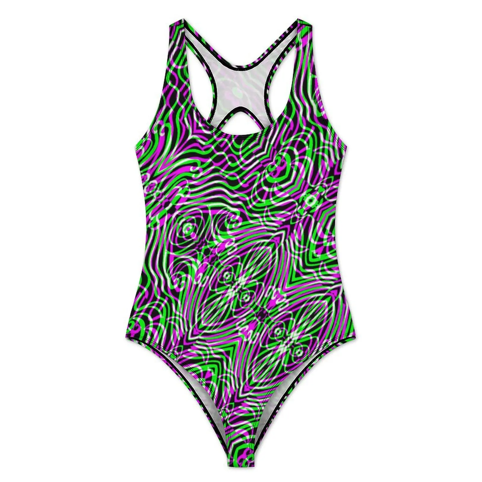 Geometry Swimsuit Fluid Lines Print Swimwear One-Piece Holiday Surf Bodysuit Hollow Out Bathing Suit Push Up Sexy Beach Wear