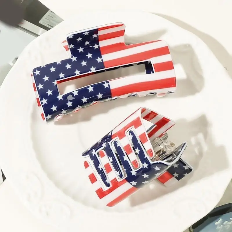 652F Pinza banderas americanas Pinza plástico para adolescentes Cola caballo Compras Maquillaje