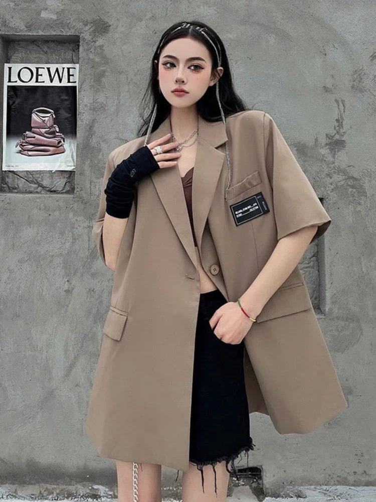 Streetwear Loose Women Blazer Summer Fashion New Thin Short Sleeve Button Down Jacket Woman