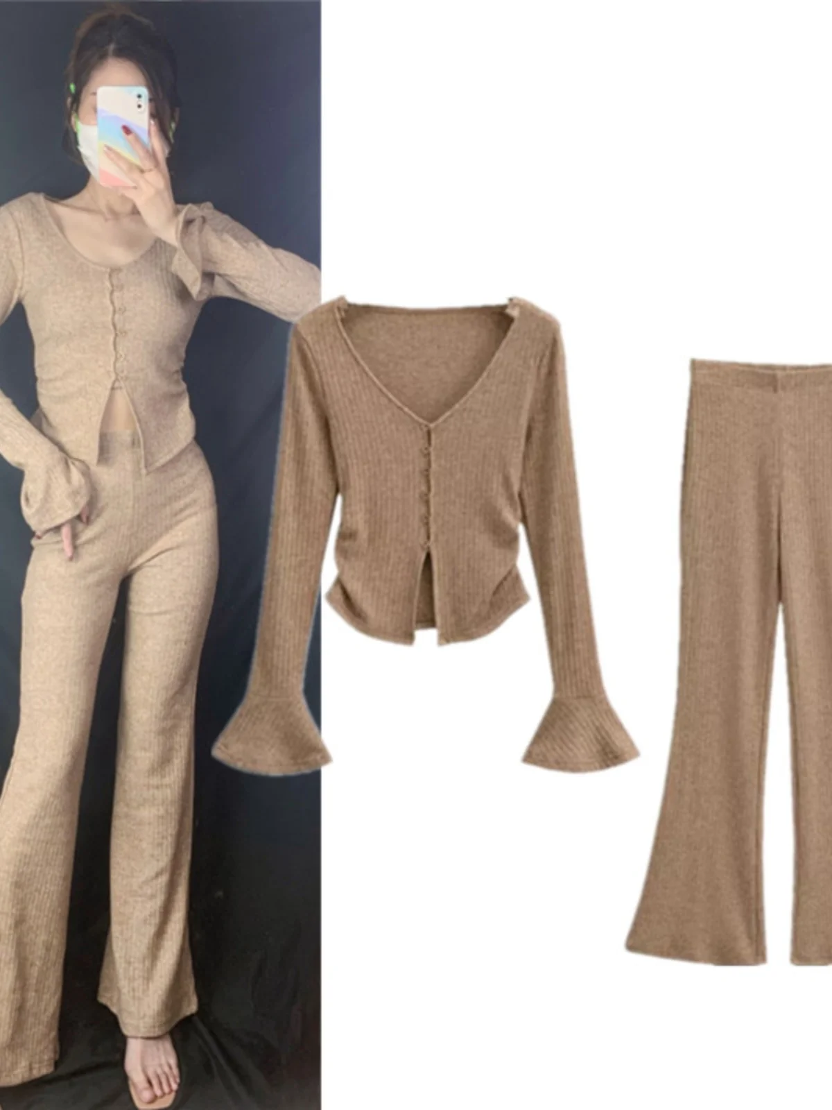 

Сексуальный расклешенный вязаный топ с высокой талией для пикантных девушек, повседневный модный комплект для студенческой работы, зима 2023, зима