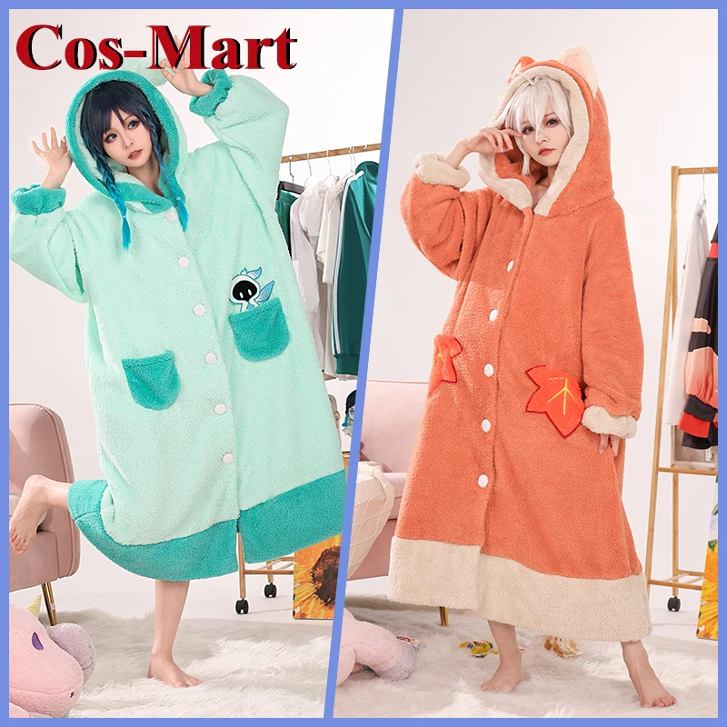 Cos-Mart Game Genshin Impact Venti/Kaedehara Kazuha Cosplay Costume Lovely Pajamas Kawaii Soft Winter Plush Robe Flannel