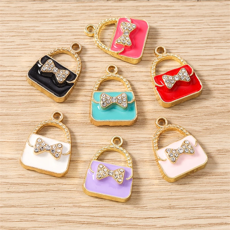 10 Stück süße Kristall-Bowknot-Charms, Emaille-Taschenanhänger, Anhänger für Schmuckherstellung, Halsketten, Ohrringe, Armbänder, DIY-Bastelbedarf – Detail 11