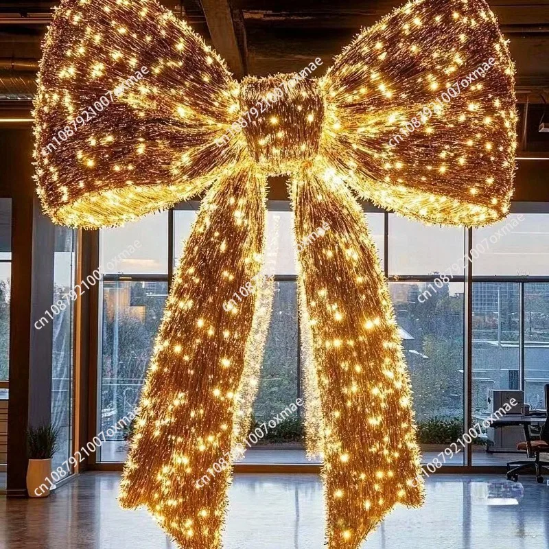 Customized Christmas Wrought Iron Bow Luminous Modeling Lighting Gate Shopping Mall Square Layout Christmas Atmosphere