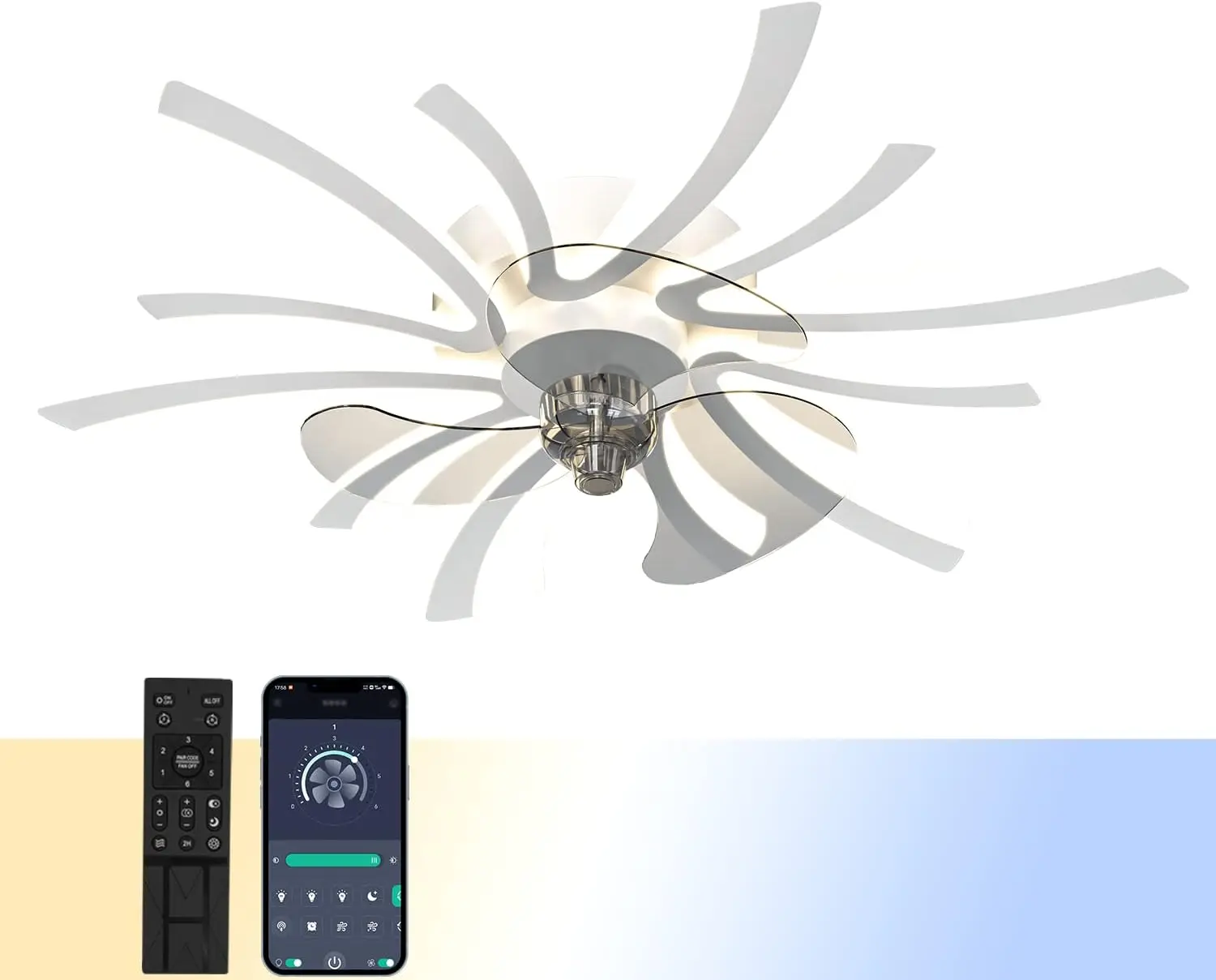 Flor Luzes De Teto com Controle Remoto App, LED Lustre, Luzes De Ventilador De Teto, Sala De Estar E Lâmpada Do Quarto