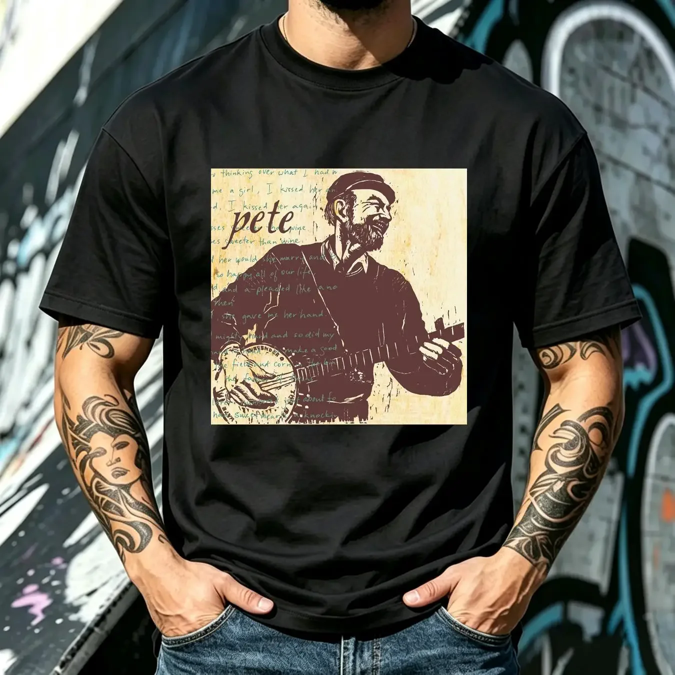 washed T Shirt Pete Seeger Country Music Legend We Shall Overcome 70s Vintage 1980s Rock For Fan long or short sleeves vintage