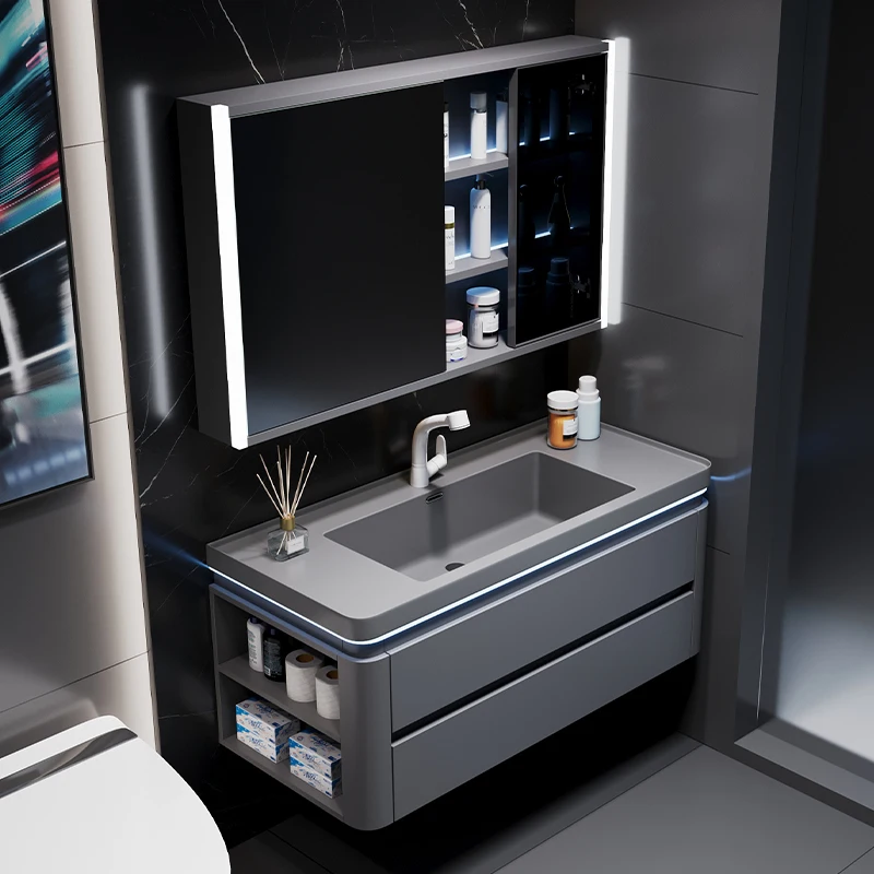 

Rock integrated basin bathroom cabinet combination Italian minimalist washbasin toilet hand washbasin cabinet side cabinet