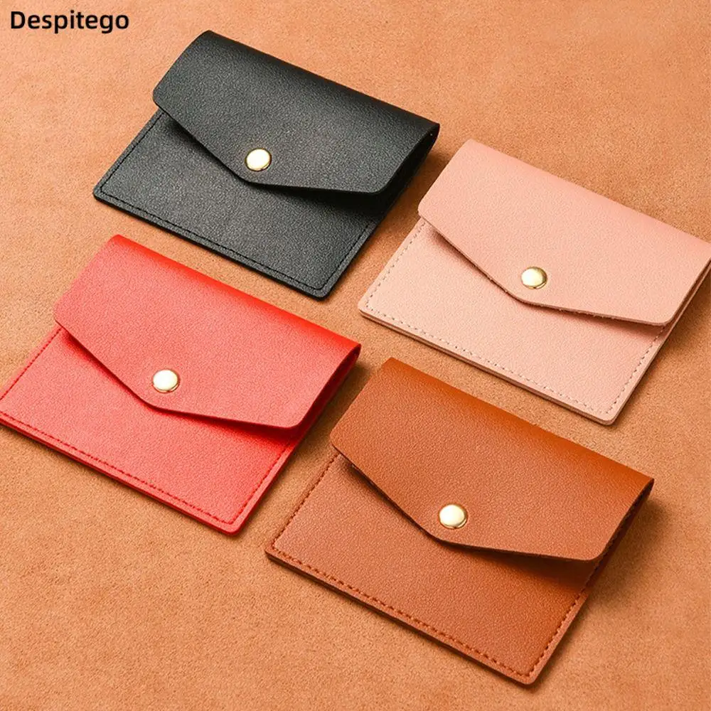 Korean Style Solid Color Envelope Card Bag Thin Wallet Coin Purse Snap Button Card Holder Simple Pu Bag