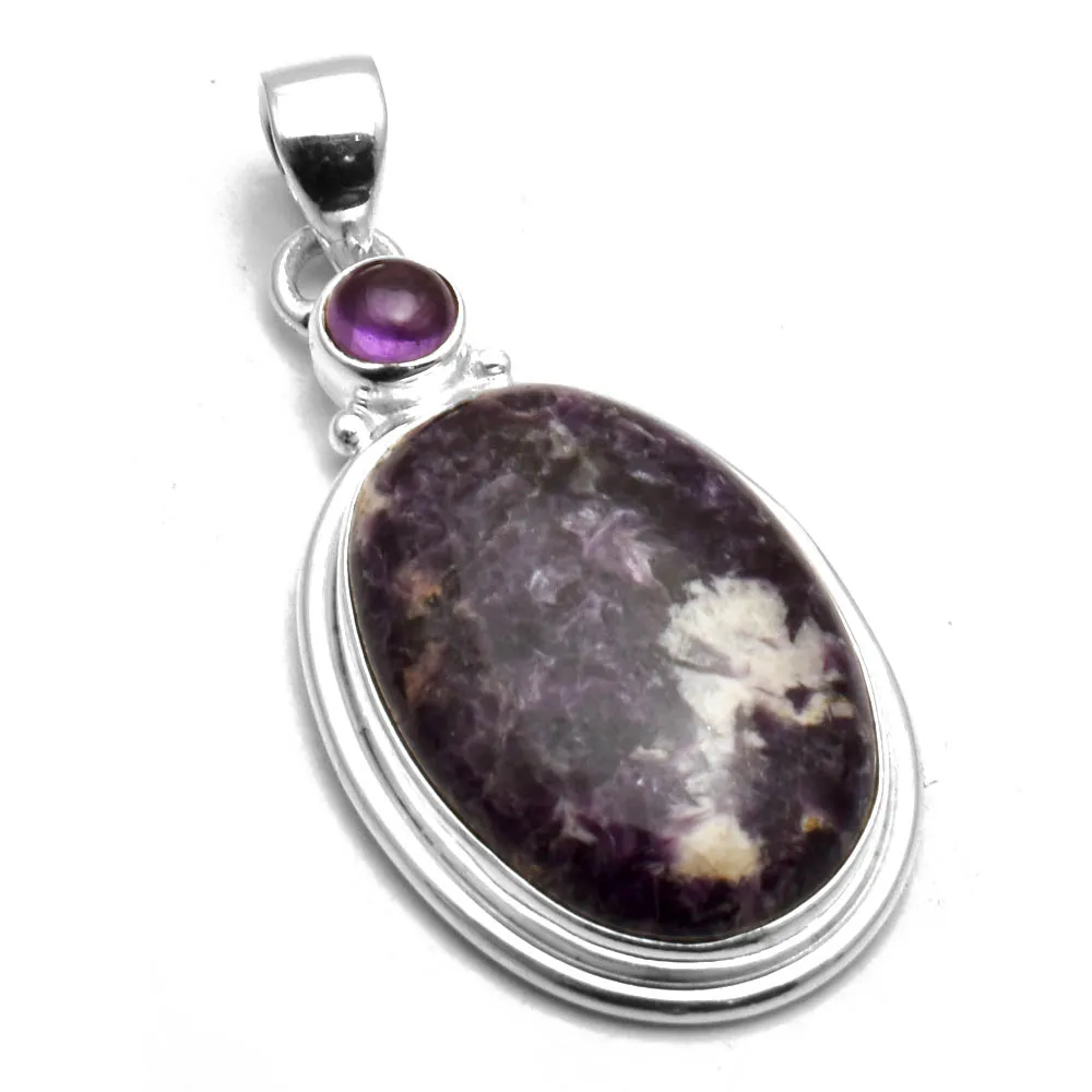 Genuine VARISCITE IN PURPURITE Pendant 925 Sterling Silver, 42 mm， AP9157