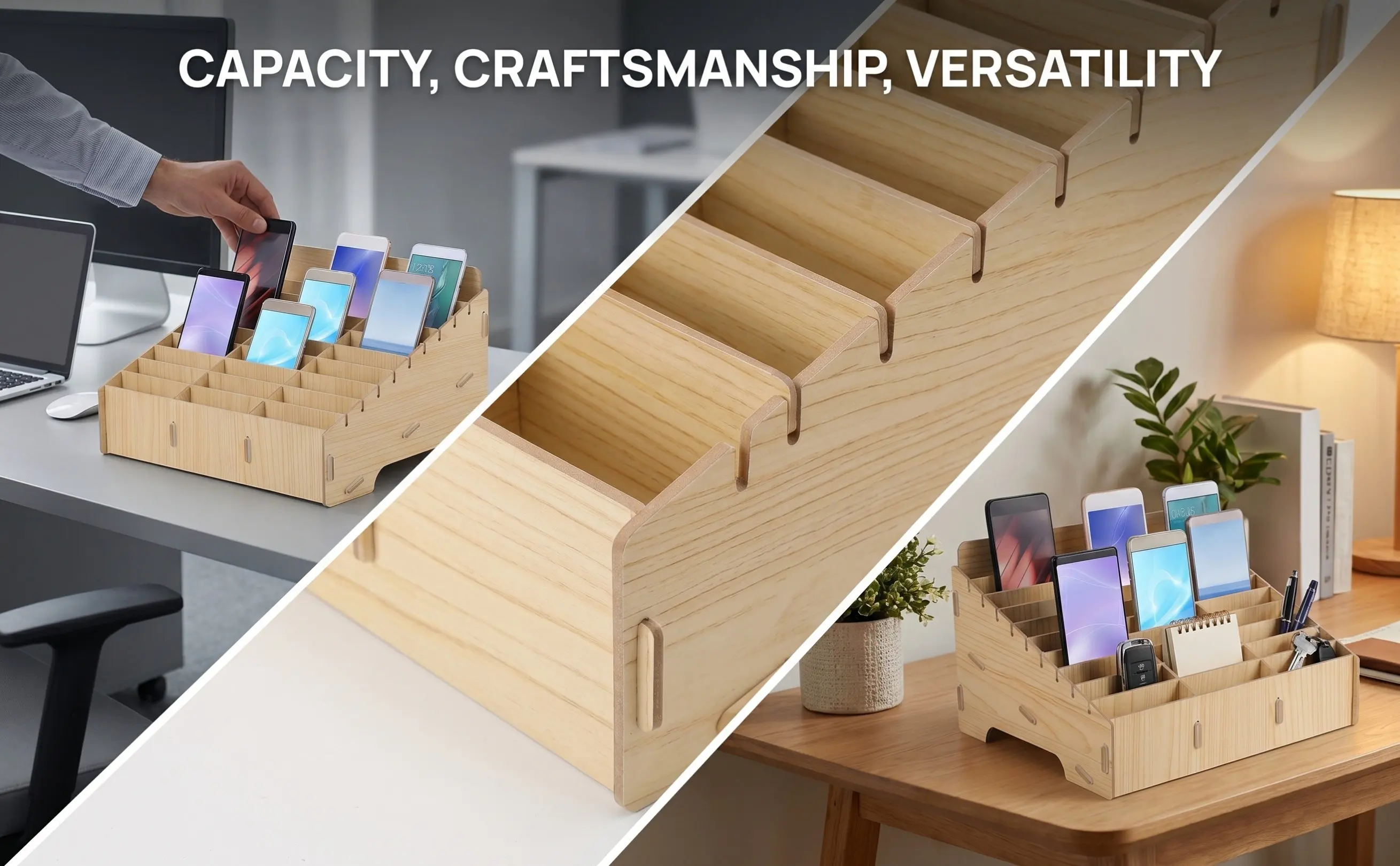 1Pcs Phone Storage Box Wooden Multi-Grid Design Classroom Conference Temporary Mobile Phone Management Holder Organizer