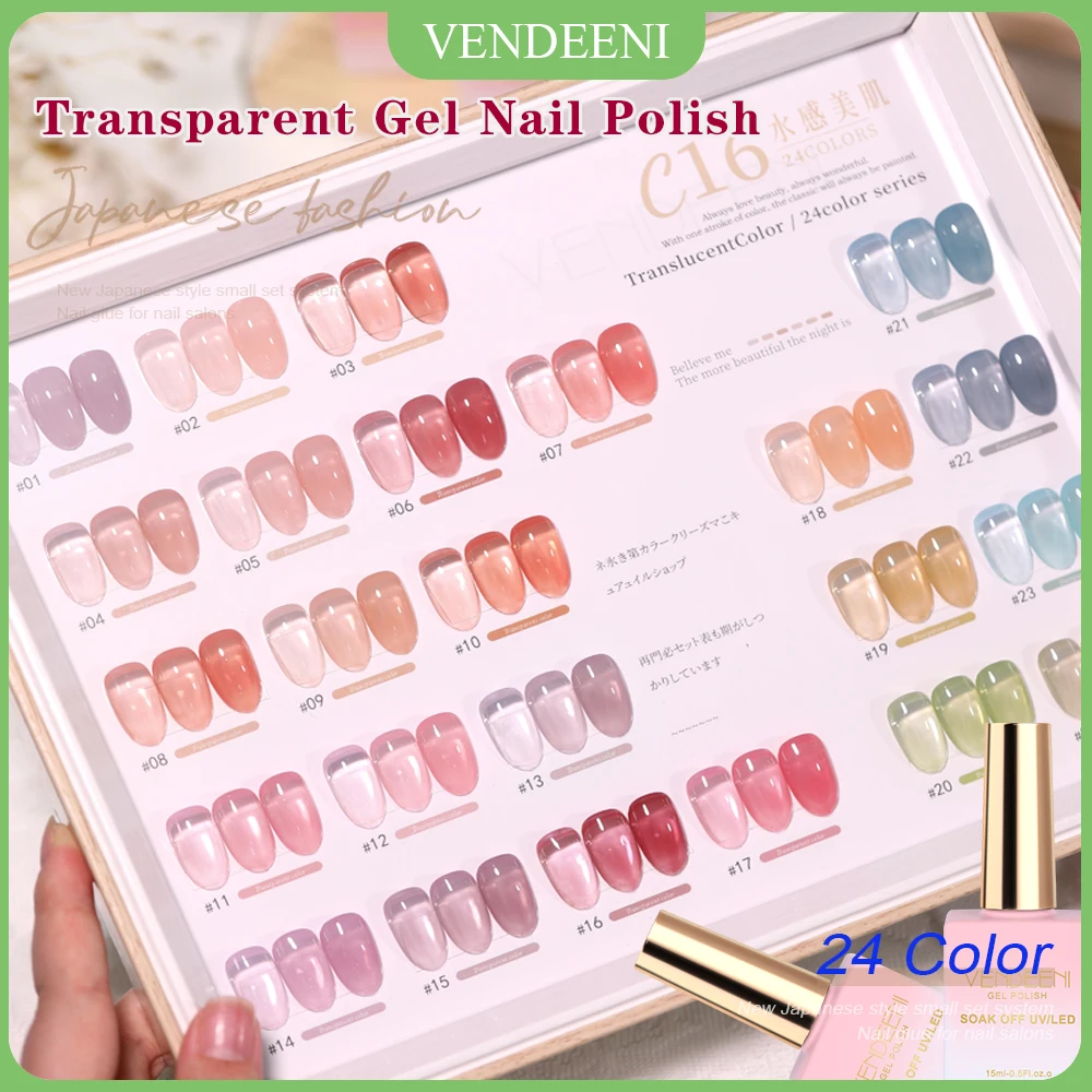 Vendeeni 24 Farben transparenter Gel Nagellack UV Gelee nackte Hautfarbe Gel Lack Nail Art Gel Lack einweichen