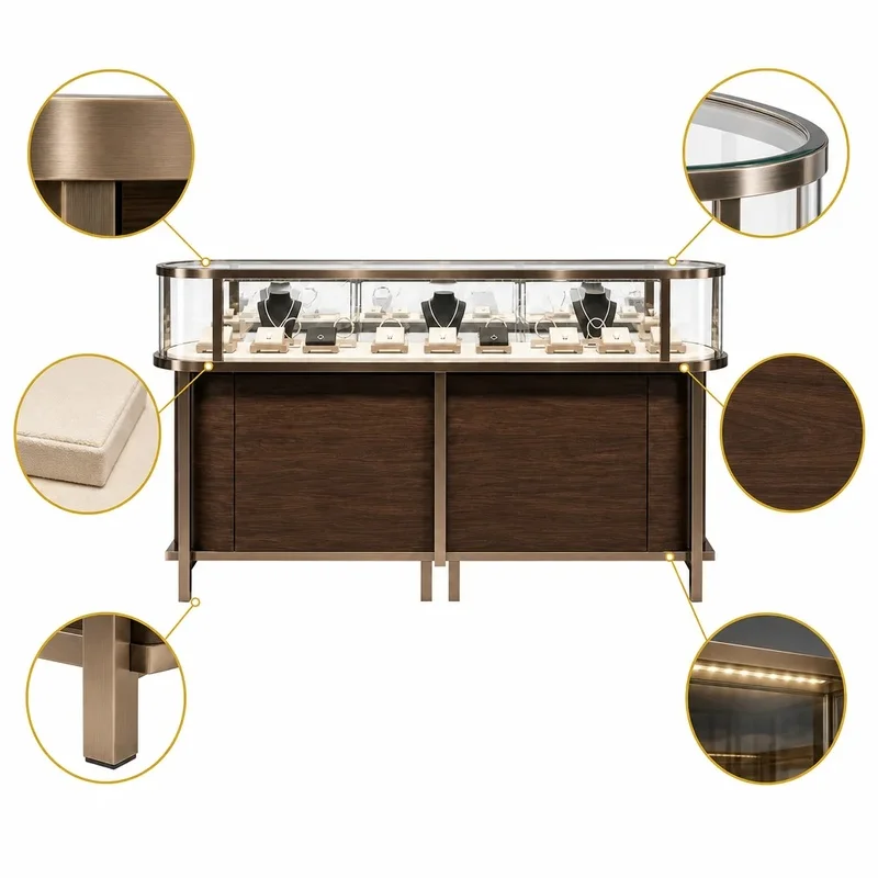 custom.Luxury Transparent Stainless Steel Jewelry Display LED Lighting Eco-Friendly Durable Customizable Dimensions Polishe