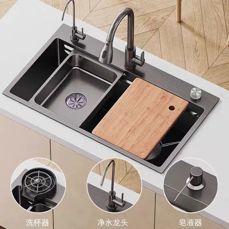 YFY vegetable washing basin, gun ash, large single slot, nano stainless steel sink, under-counter basin, washing vegetables