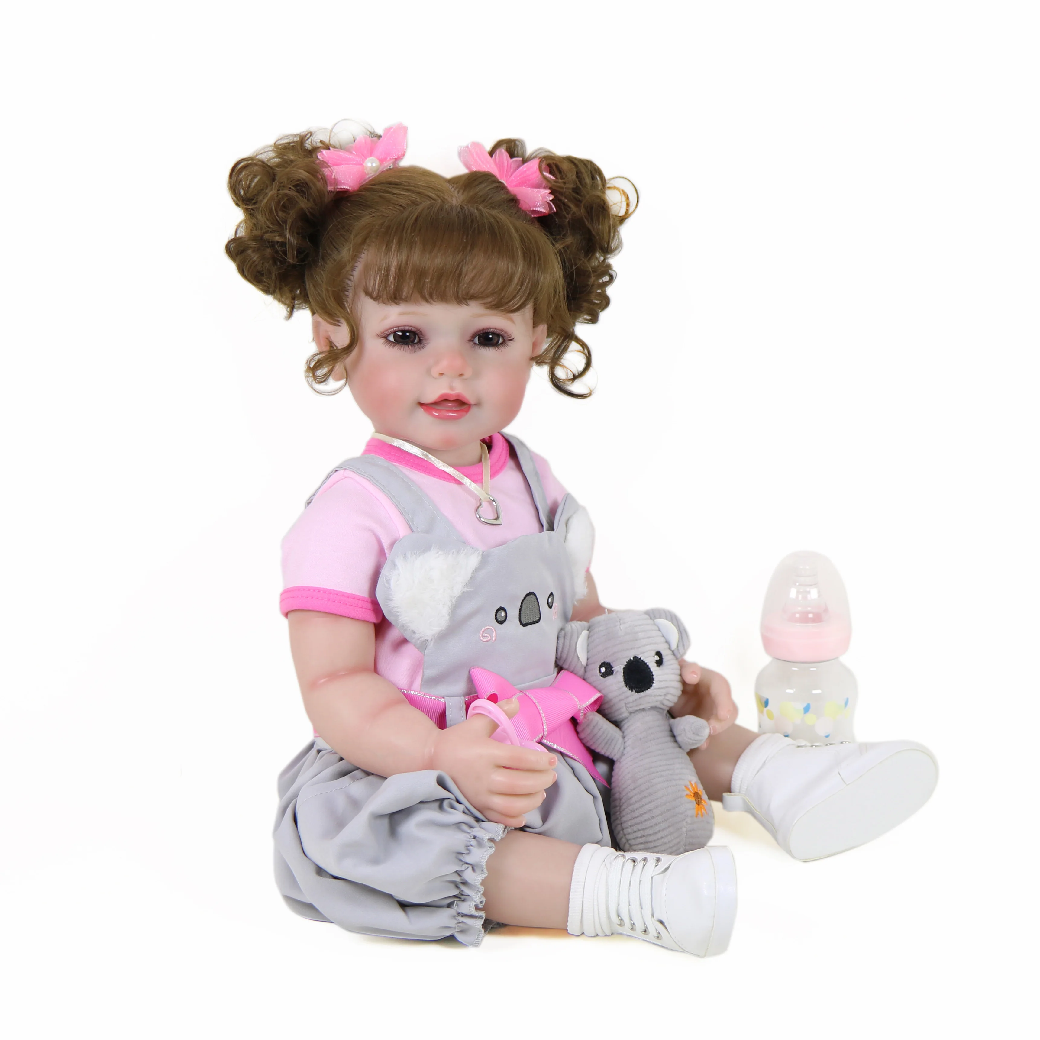 Reborn Toddler Girl Doll -22 inch Koala Baby with Koala push and 3D Painted Skin Visible Veins on full vinyl with Rooted hair