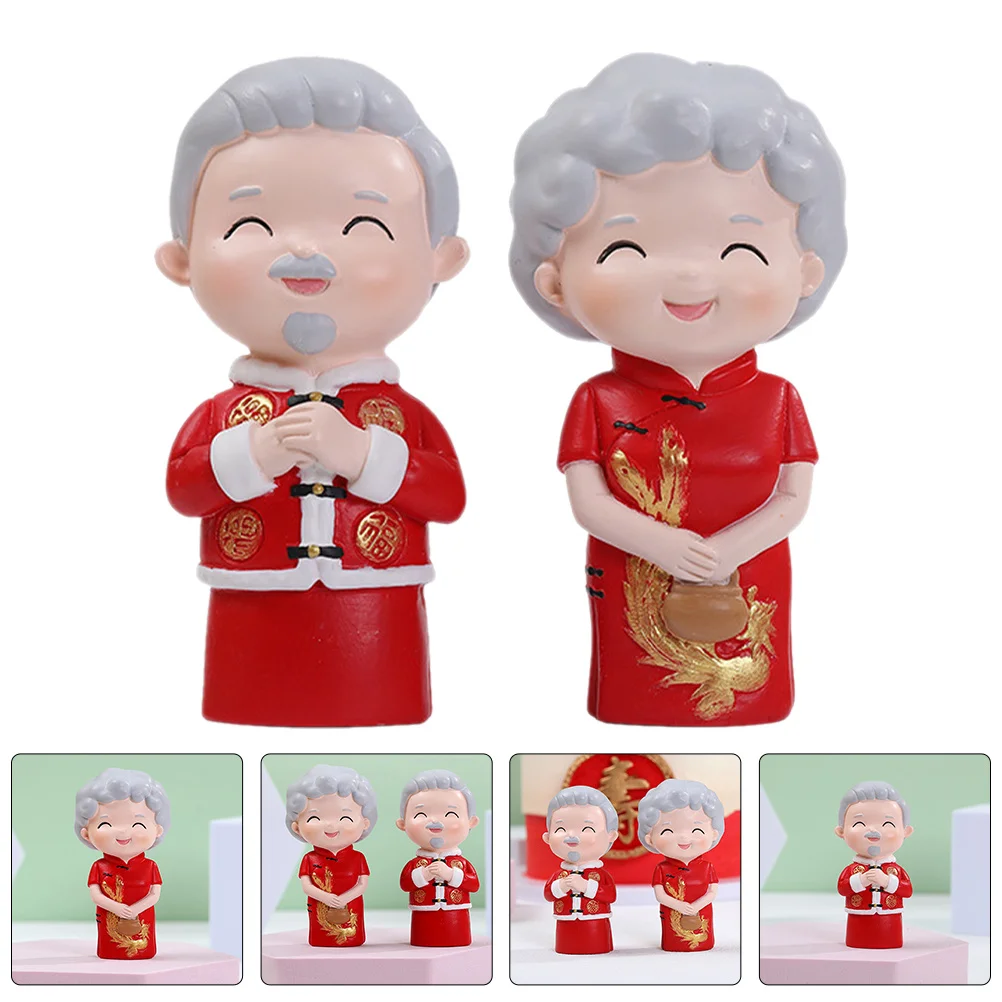 

1 Set Cake Decorations Elderly Couple Resin Wedding Anniversary Gift Desktop Ornament Grandparent Gifts Tabletop Adornment Happy