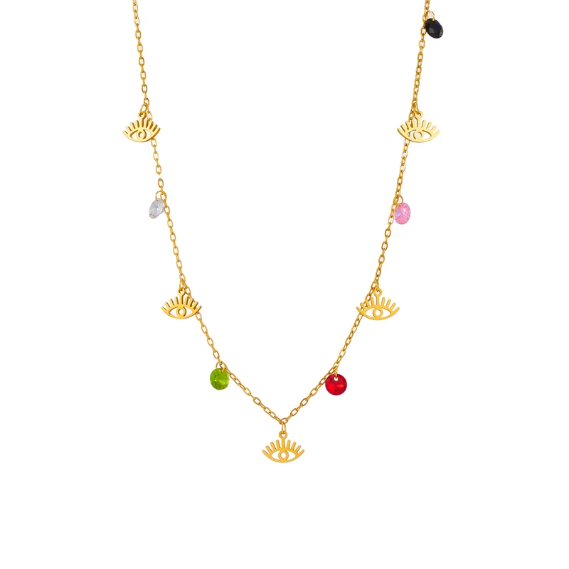 DIEYURO 316L Stainless Steel Colorful Zircon Eye Shape Pendant Necklace For Women New Vintage Girls Clavicle Chain Jewelry Gifts image 6