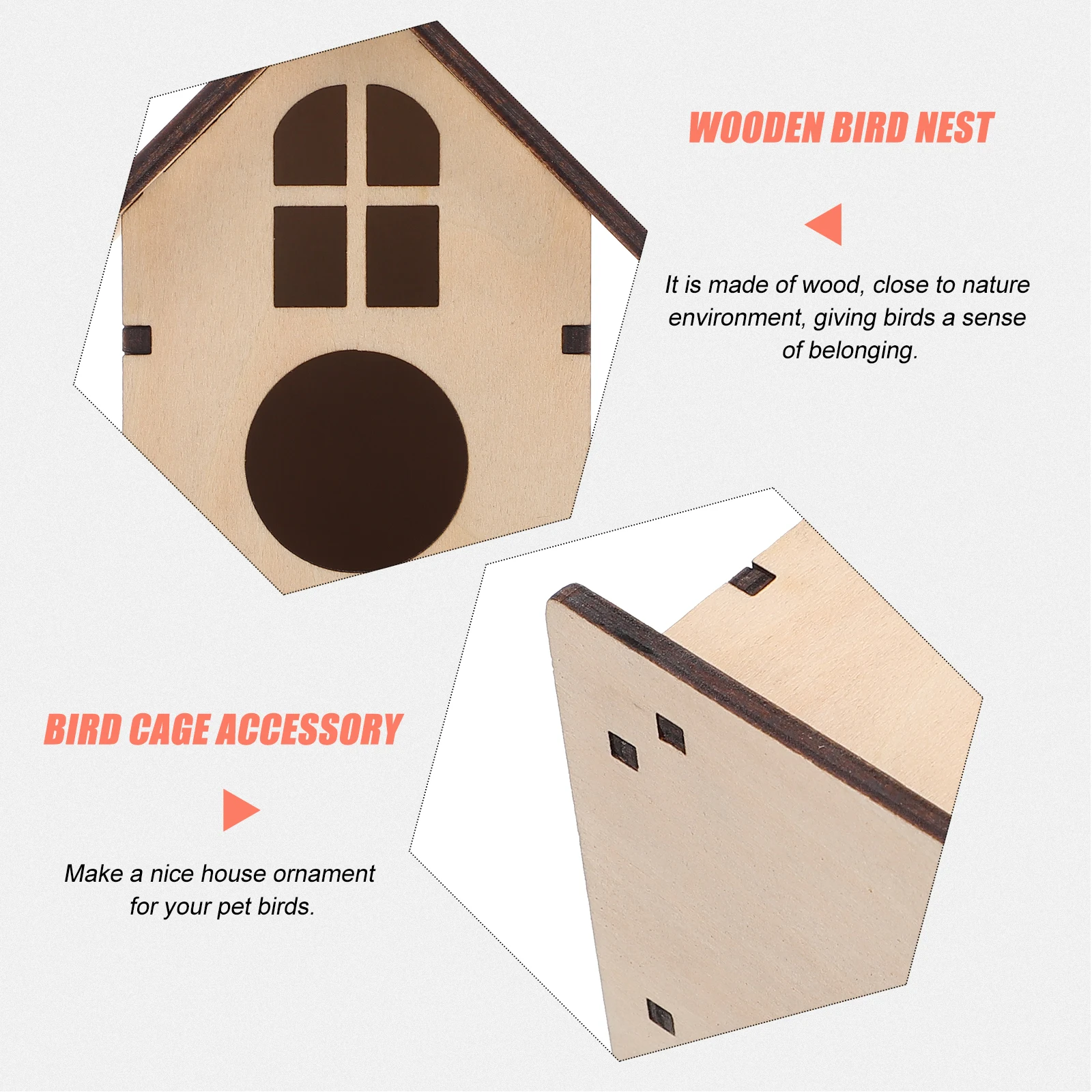 

2pcs Wooden Bird House Premium Wood Durable Safe Hut Style Comfortable Living Place Canary Parrot Lark Nest Garden