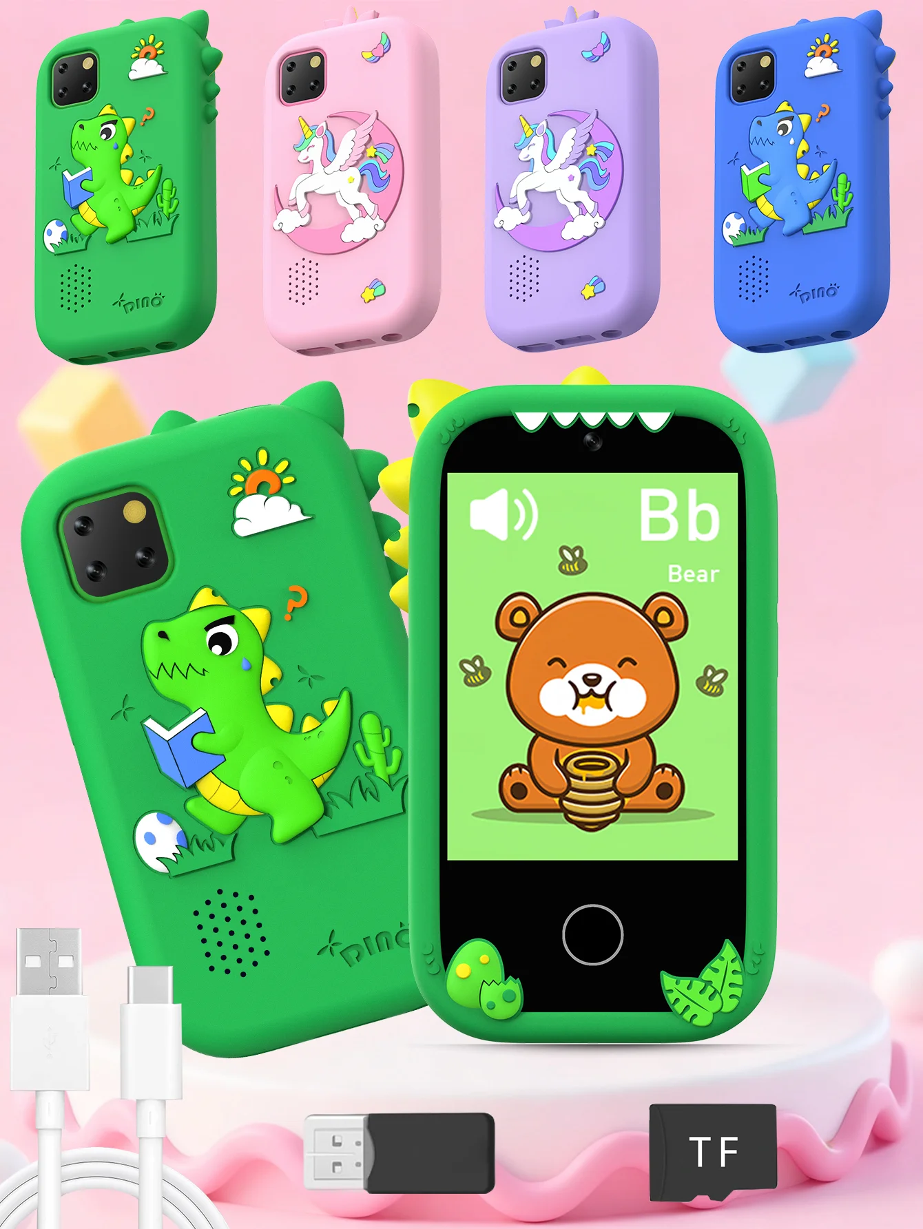 

Детский образовательный игрушечный телефон, многофункциональный детский мобильный телефон с сенсорным экраном 2,8 дюйма, 17 игральных головоломок, английский язык