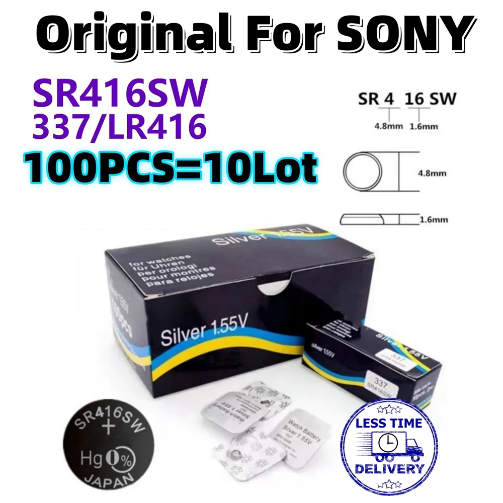 

100pcs Original For SONY SR416SW button battery watch battery coin cell batteries LR426 337 SR416SW 1.55V Individual packaging