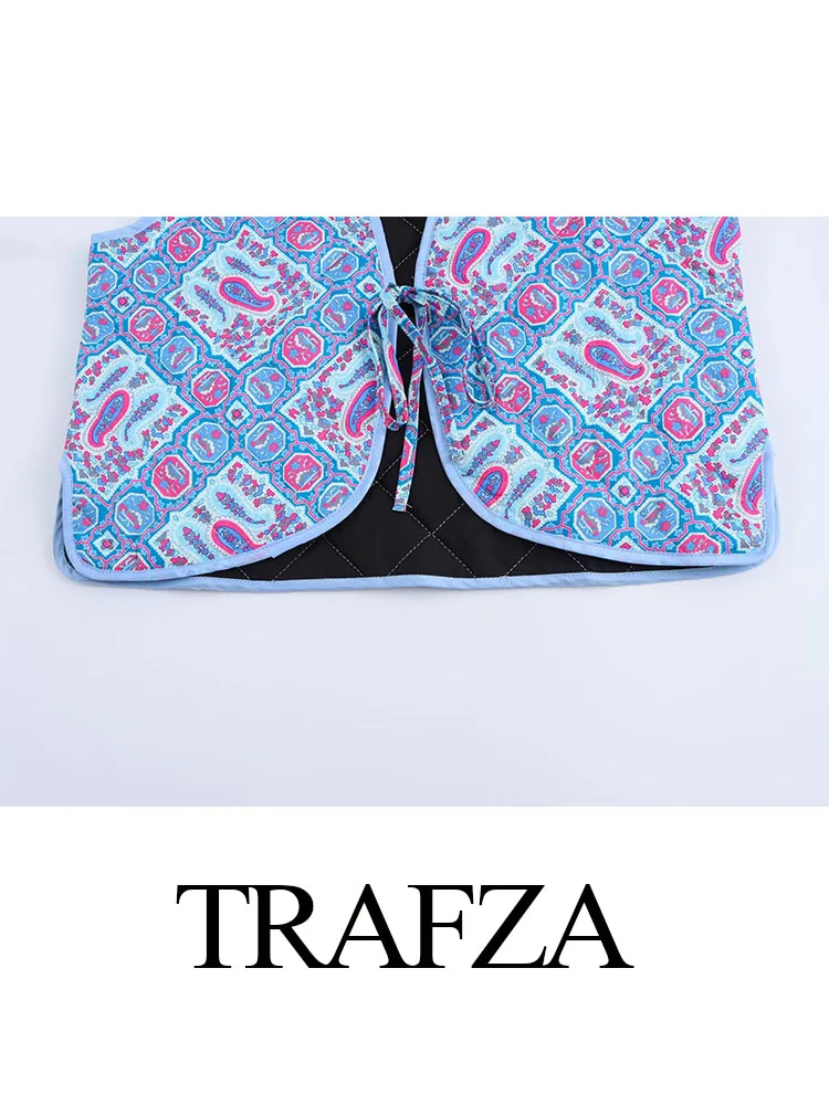 TRAFZA-Haut Vintage en Coton Imprimé pour Femme, Vêtement Chic à Lacets, avec Nministériels d, 2 Documents, Nouvelle Mode Automne