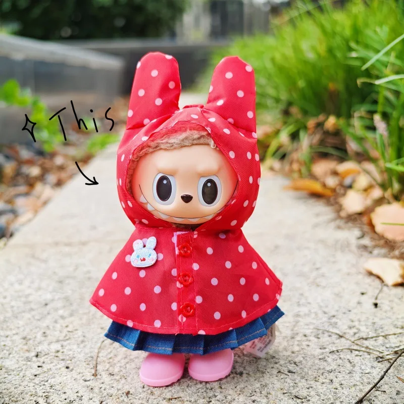 ملابس الدمية ل Labubu 17 سنتيمتر الوحش الزي اكسسوارات الملابس DIY بها بنفسك الاطفال هدية لطيف لون الحلوى معطف واق من المطر النقاط الملونة