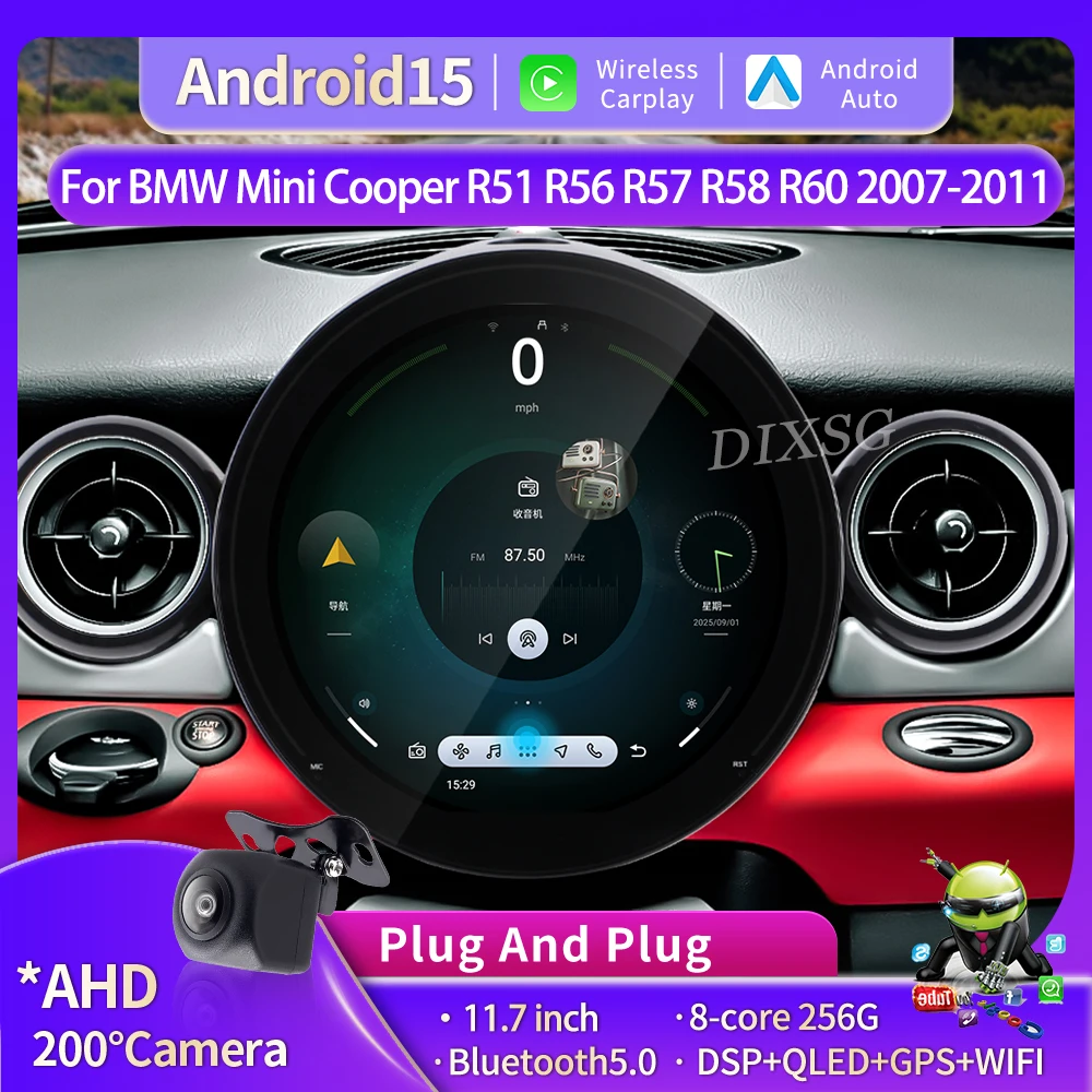 Android 15 para BMW Mini Cooper R51 R56 R57 R58 R60 2007-2011 OLD A NUEVO Auto Carplay Estéreo reproductor Multimedia navegación GPS 360