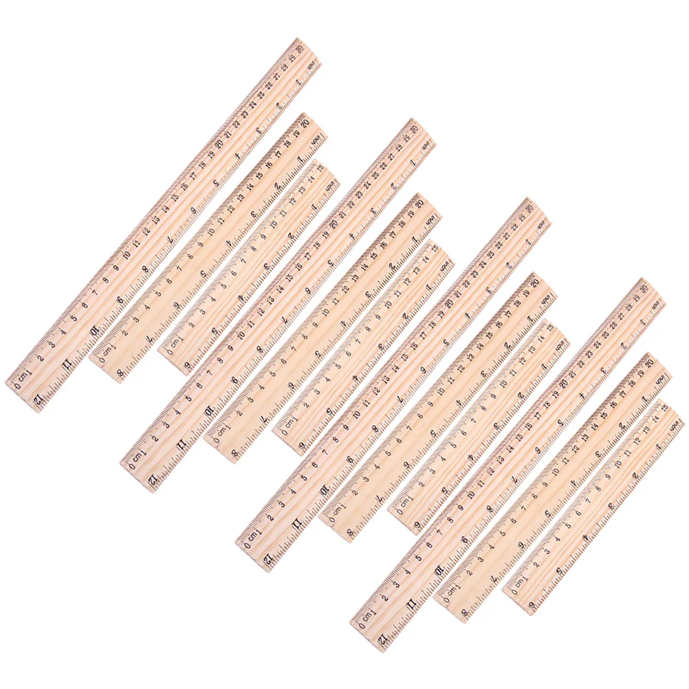 

12Pcs Wood Rulers Measuring Tools Students Learning Drawing Engineering Portable Straight Rulers Household Wood Ruler