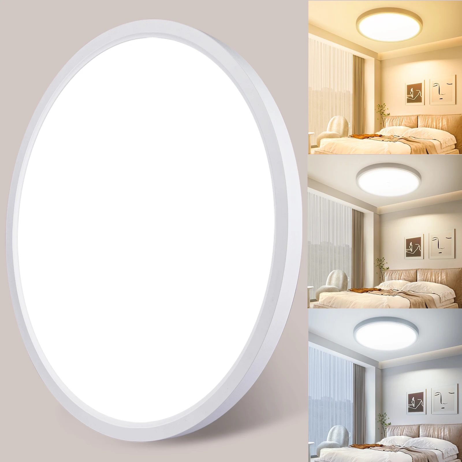 LED-Deckenleuchte, flach, rund, 18 W, IP44, ultraschlanke LED-Lampe, einstellbare Farbtemperatur, ideal für Badezimmer, Küche, Schlafzimmer, Flur