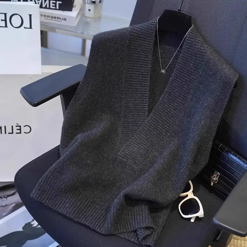 

Мужской вязаный свитер-жилет большого размера (до 300 фунтов), простой, модный, с V-образным вырезом, осенне-зимний, теплый, для многослойных образов