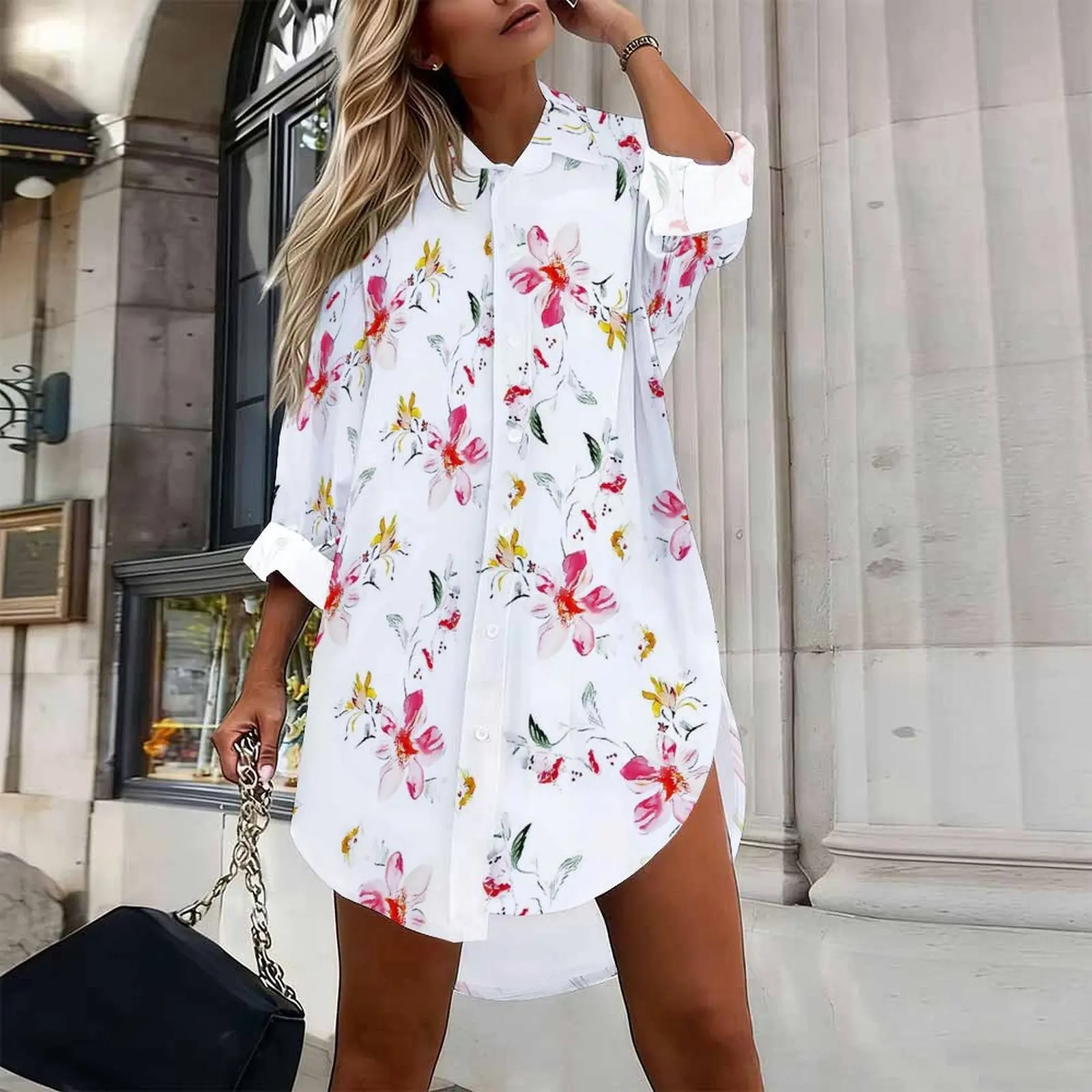 Autumn Trendy Clothes Winter Daily Casual Outfit Loose Shirt Elegant Top Women's Printed Long-Sleeved Fashion Buttons Blouse