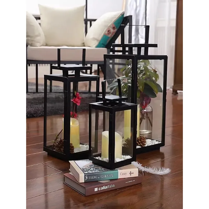 

Современный ретро-подсвечник из железа и стекла, уличный переносной ветрозащитный фонарь, подставка для свадебных свечей, подсвечник-урника