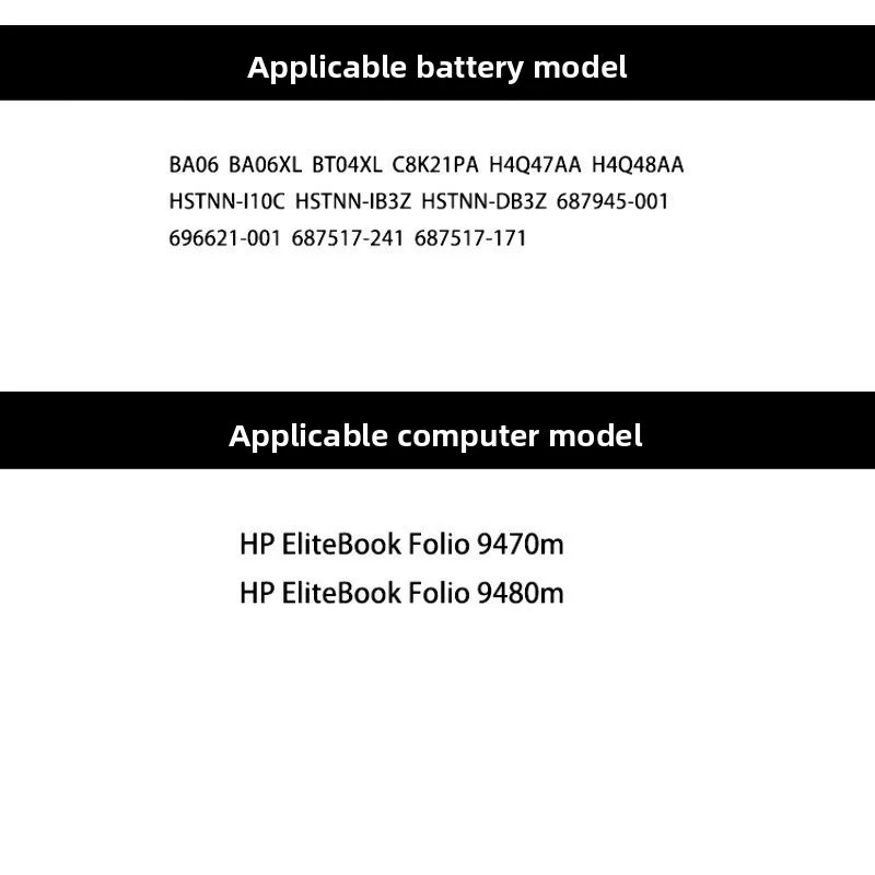 BT04XL BA06XL Laptop Battery for HP Folio 9470m 9480m HSTNN-I10C Battery 14.8V 3400mAh