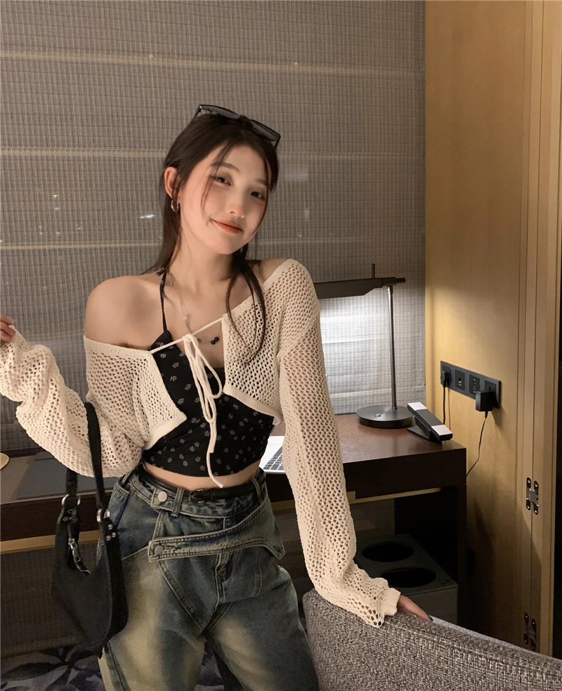 

plus Size Summer Thin Ice Silk Sun Protection Cardigan Women's Svel V-Ne Knitted Outerwear Korean Sle Loose Fit