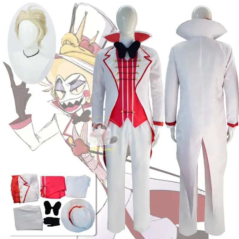 2025 Hazbin Lucifer Anime Hotel Morningstar Cosplay disfraz peluca papá traje blanco diablo infierno fiesta de Halloween hombres adultos Co