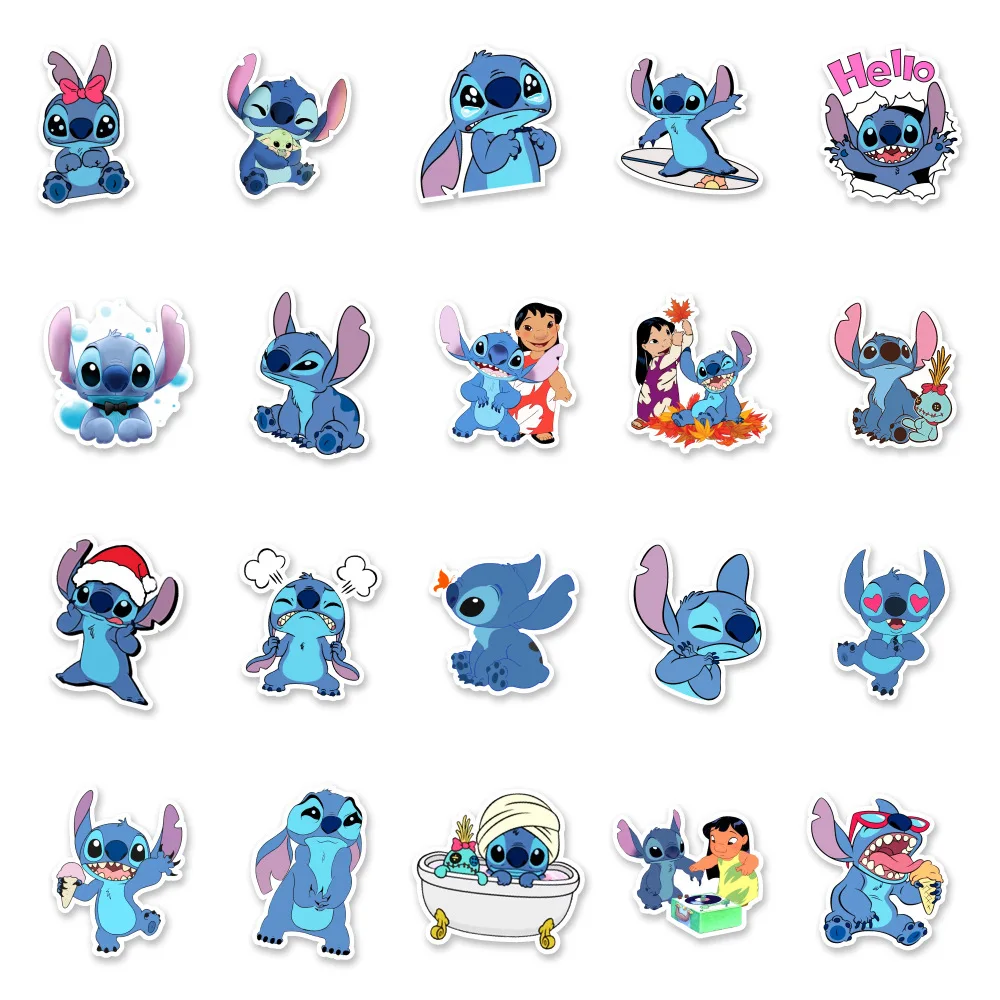 50pcs Anime Cartoon Stitch Stickers for Laptop Waterproof Skateboard Guitar Suitcase Motorcycle Graffiti Sticker Kids Toy