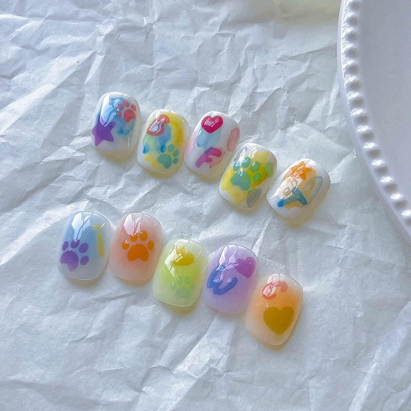 Jelly Style Love Nail Stickers Ice trasparente colorato Super carino Versatile Cat Paw nastro adesivo posteriore per unghie a stella a cinque punte