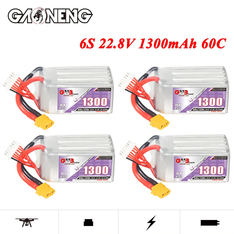 

Аккумулятор GNB Lipo 6S HV 22,8 в 1300 мАч 60C/120C с разъемом XT60 для гоночного дрона FPV квадрокоптера вертолета самолета запчасти хобби