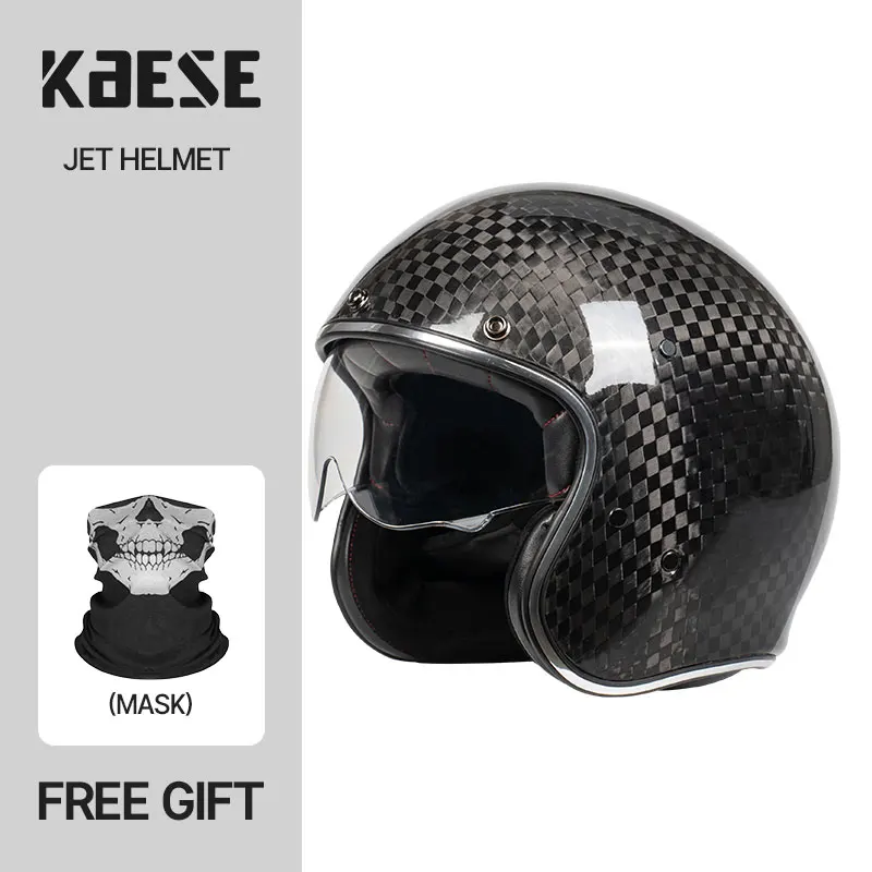 

DOT Certificated Carbon Fiber Retro Motorbike Helmet Cafe Racer Open Face Casco Moto for Motorcycle Accessories Men Helmets