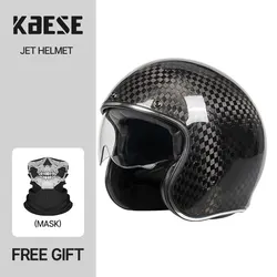 DOT Certificated Carbon Fiber Retro Motorbike Helmet Cafe Racer Open Face Casco Moto for Motorcycle Accessories Men Helmets