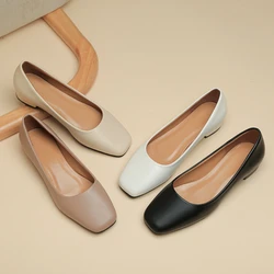 New Flat Women Loafers Simple Low Heels Office Work Casual Shoes Slip on Flat Footwear Ladies Square Toe Shoes Work Shoes