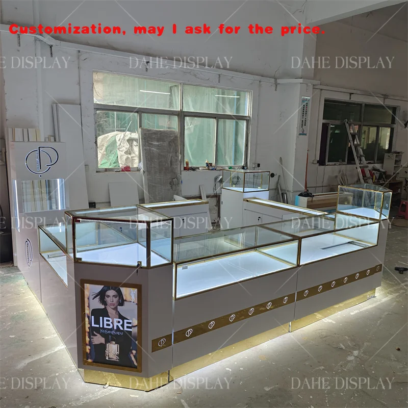 custom.Perfume Display Showcase Aroma Fragrance Display Cabinet Glass Counter Perfume Booth Shopping Mall Luxurious Perfume Kios