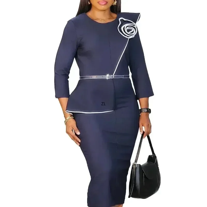2025 Dashiki African Dresses for Women Autumn Fashion 3/4 Sleeve Polyester O-neck Party Evening Bodycon Dress Outfits S-3XL image 2