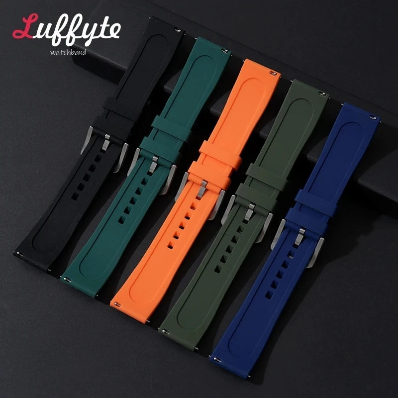Fashion Silicone Strap 20mm 22mm Quick Relase Watchbands with Steel Buckle Watch Accessories Smartwatch Rubber Watchband image 3