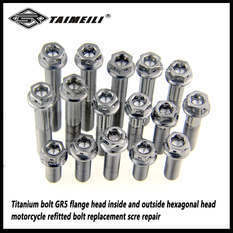 Titanium bolt GR5 flange head inside and outside hexagonal head M8x15mmM8x55mm motorcycle refitted bolt replacement scre repair
